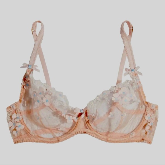 NWT AGENT PROVOCATEUR Bethanie Floral Appliquéd Tulle Underwire Bra in Peach 34E - Picture 6 of 16